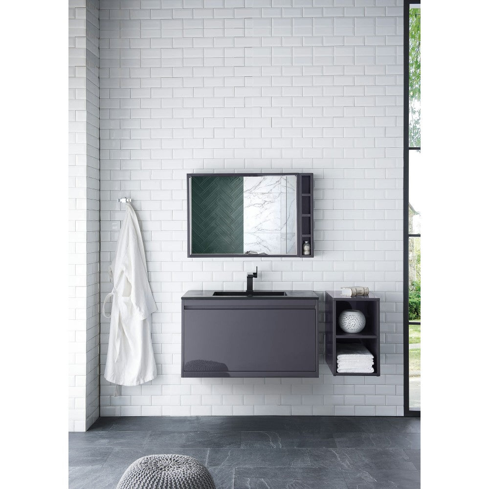Milan 35.4" Single Vanity, Modern Gray Glossy w/Charcoal Black Composite Top