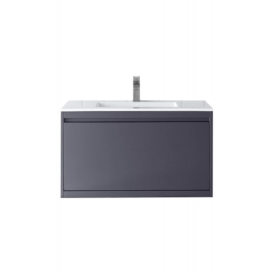 Milan 35.4" Single Vanity, Modern Gray Glossy w/Glossy White Composite Top