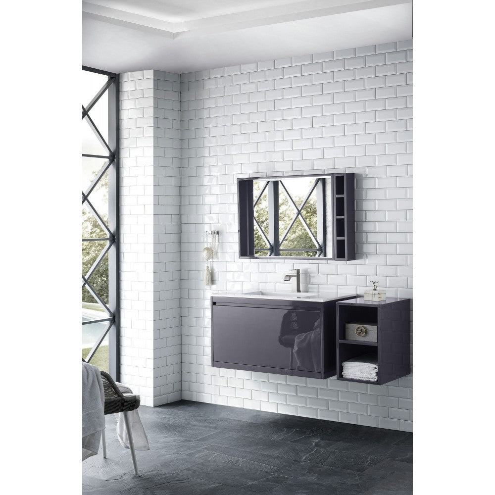 Milan 35.4" Single Vanity, Modern Gray Glossy w/Glossy White Composite Top