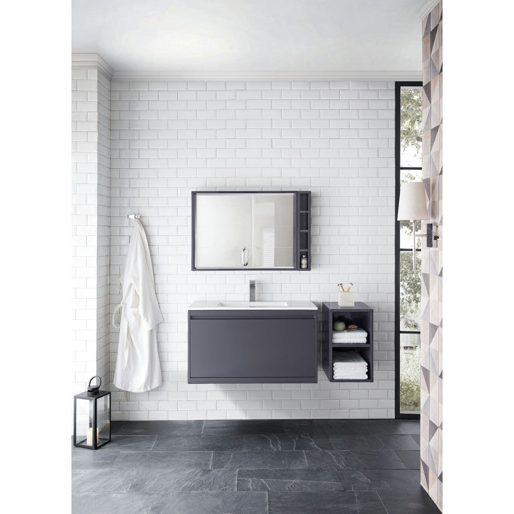 Milan 35.4" Single Vanity, Modern Gray Glossy w/Glossy White Composite Top