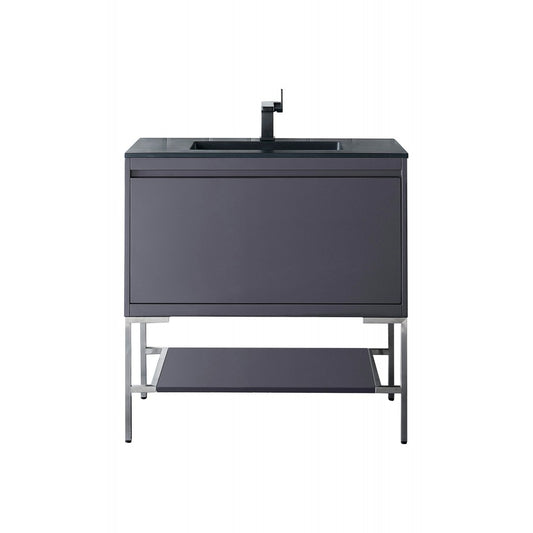 Milan 35.4" Single Vanity Modern Gray  Nickel w/Charcoal Black Composite Top