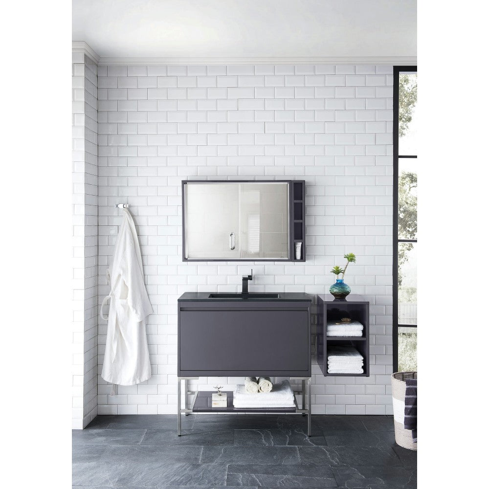 Milan 35.4" Single Vanity Modern Gray  Nickel w/Charcoal Black Composite Top