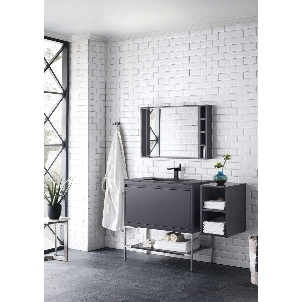 Milan 35.4" Single Vanity Modern Gray  Nickel w/Charcoal Black Composite Top