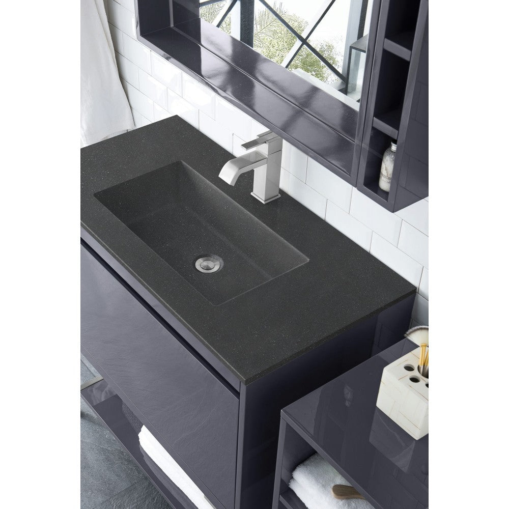 Milan 35.4" Single Vanity Modern Gray  Nickel w/Charcoal Black Composite Top