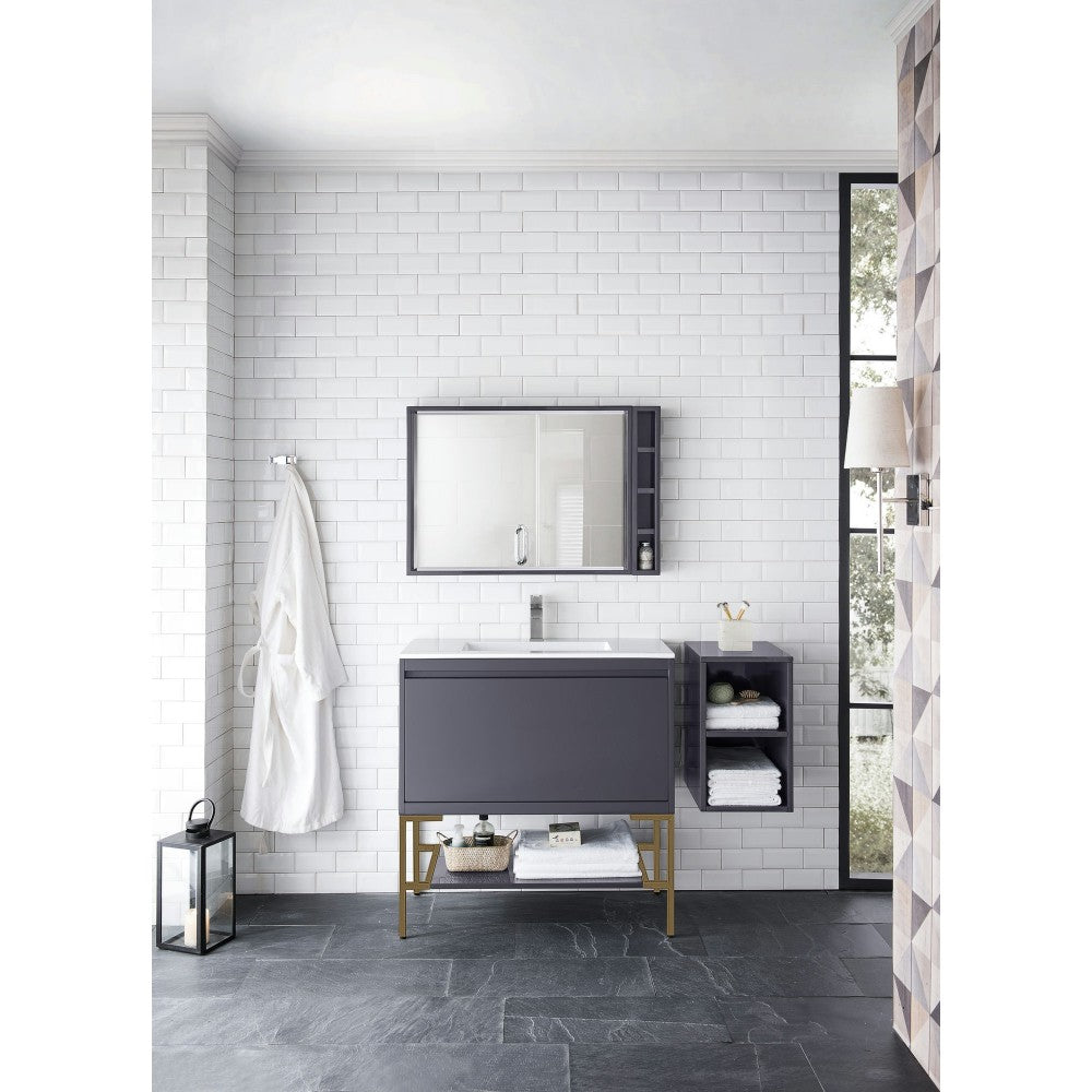Milan 35.4" Single Vanity Modern Gray  Radiant Gold w/ White Composite Top