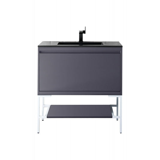 Milan 35.4" Single Vanity Modern Gray   White w/Charcoal Black Composite Top