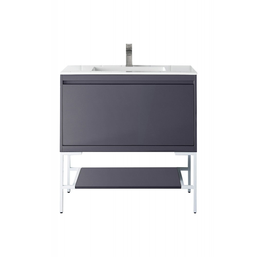 Milan 35.4" Single Vanity Modern Gray   White w/ White Composite Top
