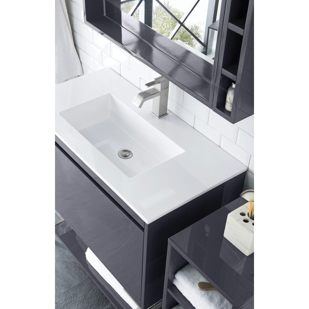 Milan 35.4" Single Vanity Modern Gray   White w/ White Composite Top