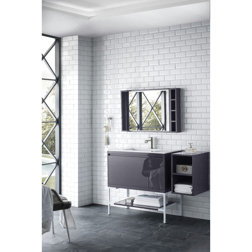 Milan 35.4" Single Vanity Modern Gray   White w/ White Composite Top