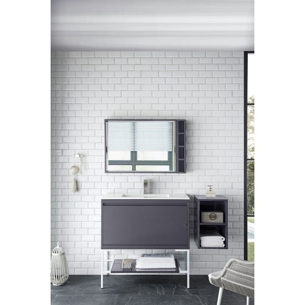 Milan 35.4" Single Vanity Modern Gray   White w/ White Composite Top