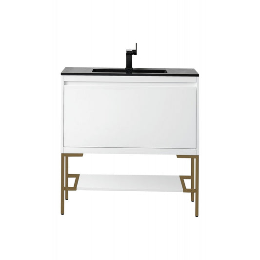 Milan 35.4" Single Vanity  White Radiant Gold w/Charcoal Black Composite Top
