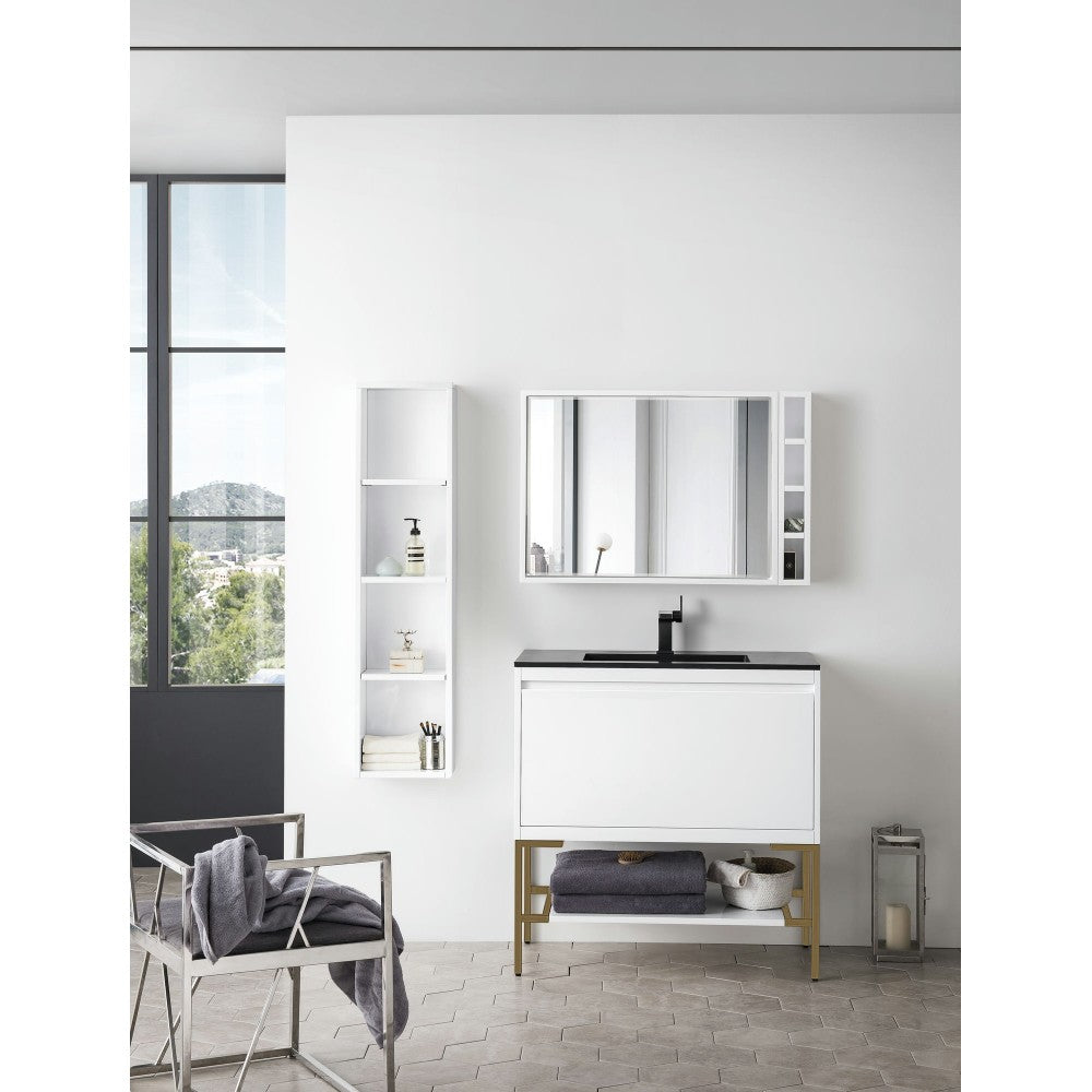 Milan 35.4" Single Vanity  White Radiant Gold w/Charcoal Black Composite Top