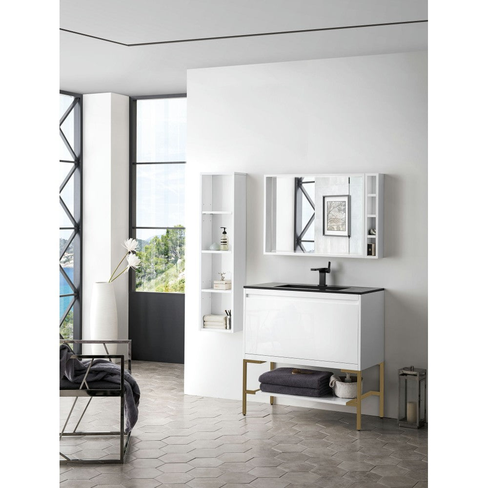 Milan 35.4" Single Vanity  White Radiant Gold w/Charcoal Black Composite Top