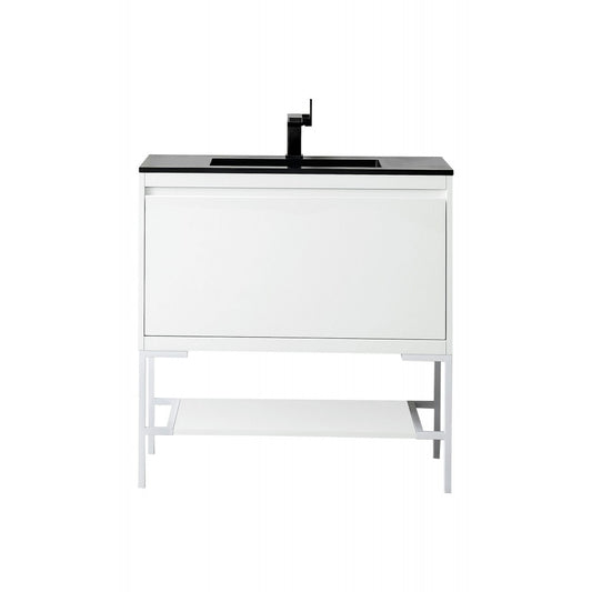 Milan 35.4" Single Vanity  White  White w/Charcoal Black Composite Top