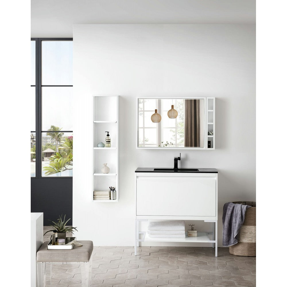 Milan 35.4" Single Vanity  White  White w/Charcoal Black Composite Top