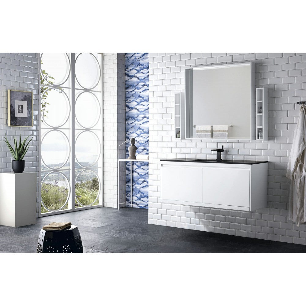 Milan 47.3" Single Vanity Cabinet, Glossy White w/Charcoal Black Composite Top