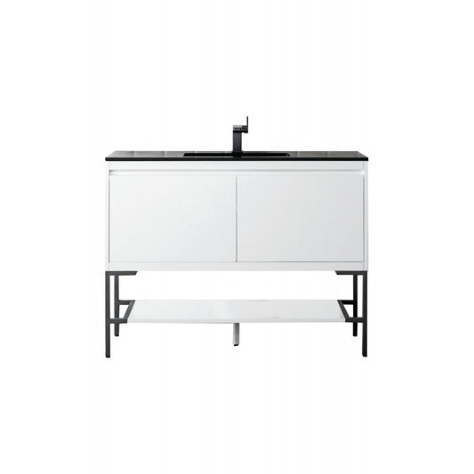 Milan 47.3" Single Vanity Glossy White Black w/Charcoal Black Composite Top