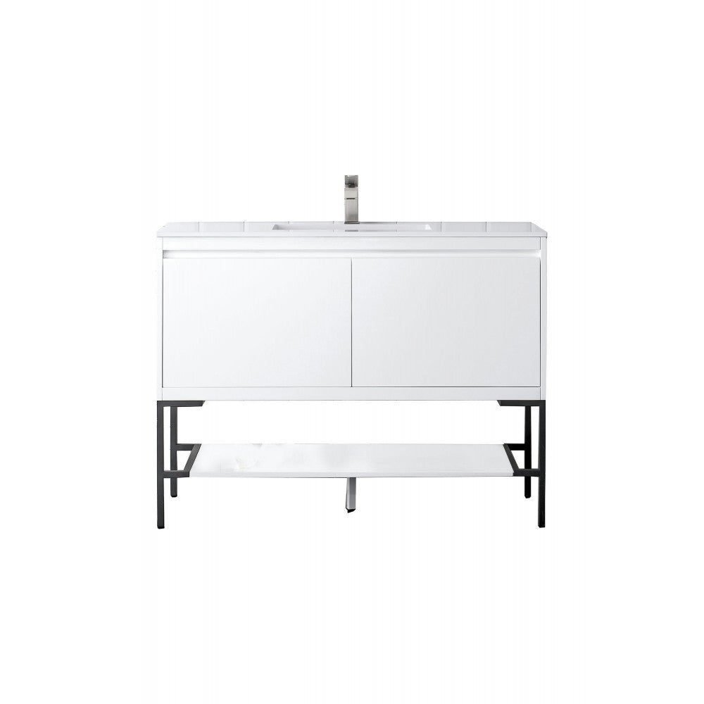 Milan 47.3" Single Vanity Glossy White Matte Black w/Glossy White Composite Top