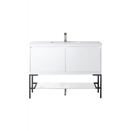 Milan 47.3" Single Vanity Glossy White Matte Black w/Glossy White Composite Top