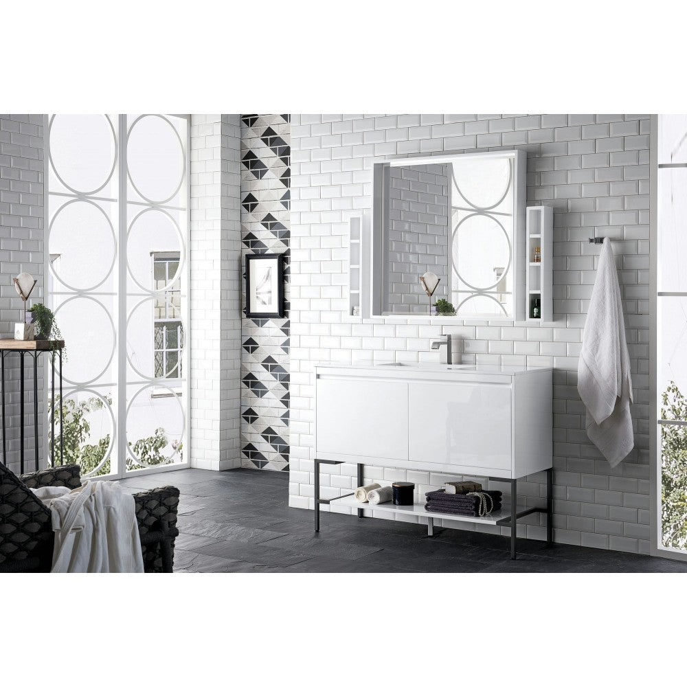 Milan 47.3" Single Vanity Glossy White Matte Black w/Glossy White Composite Top