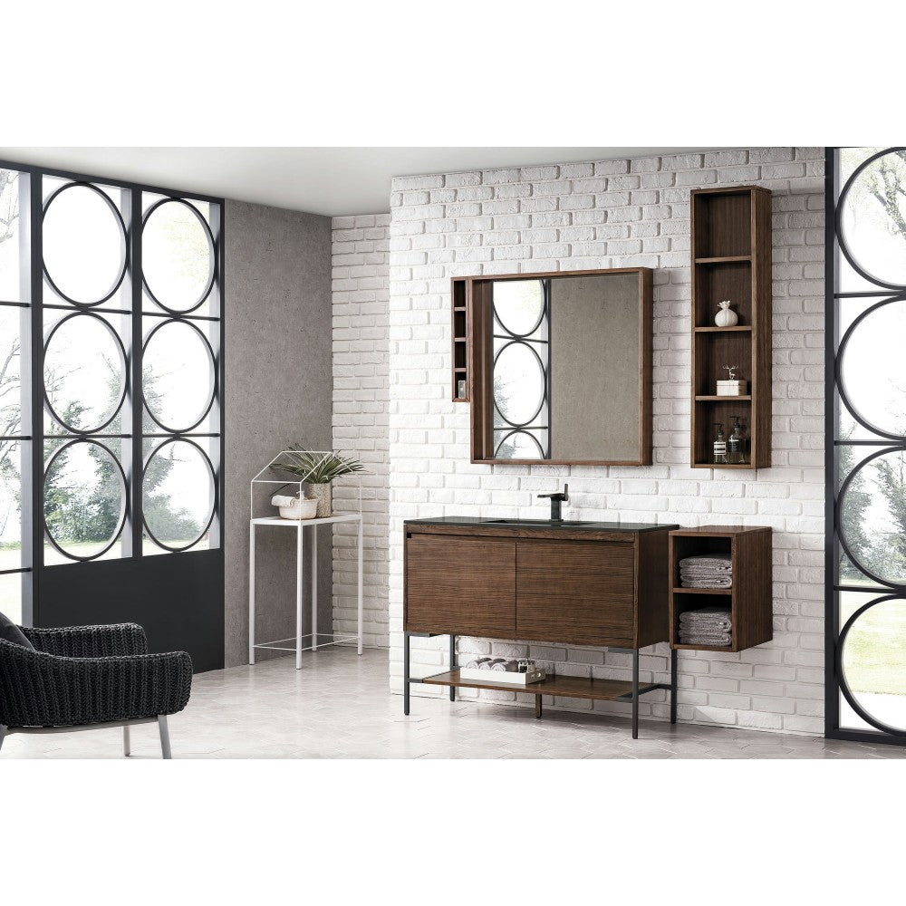 Milan 47.3" Single Vanity Mid Century Walnut Black, Charcoal Black Composite Top