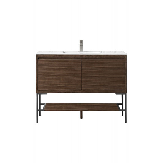 Milan 47.3" Single Vanity Mid Century Walnut Black w/Glossy White Composite Top