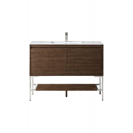 Milan 47.3" Single Vanity Mid Century Walnut Nickel w/Glossy White Composite Top