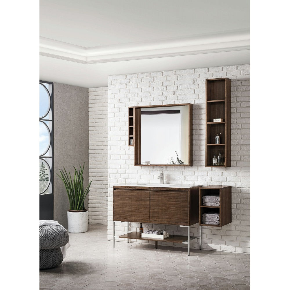 Milan 47.3" Single Vanity Mid Century Walnut Nickel w/Glossy White Composite Top