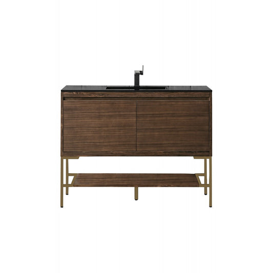 Milan 47.3" Single Vanity Mid Century Walnut Radiant Gold w/ Black Composite Top