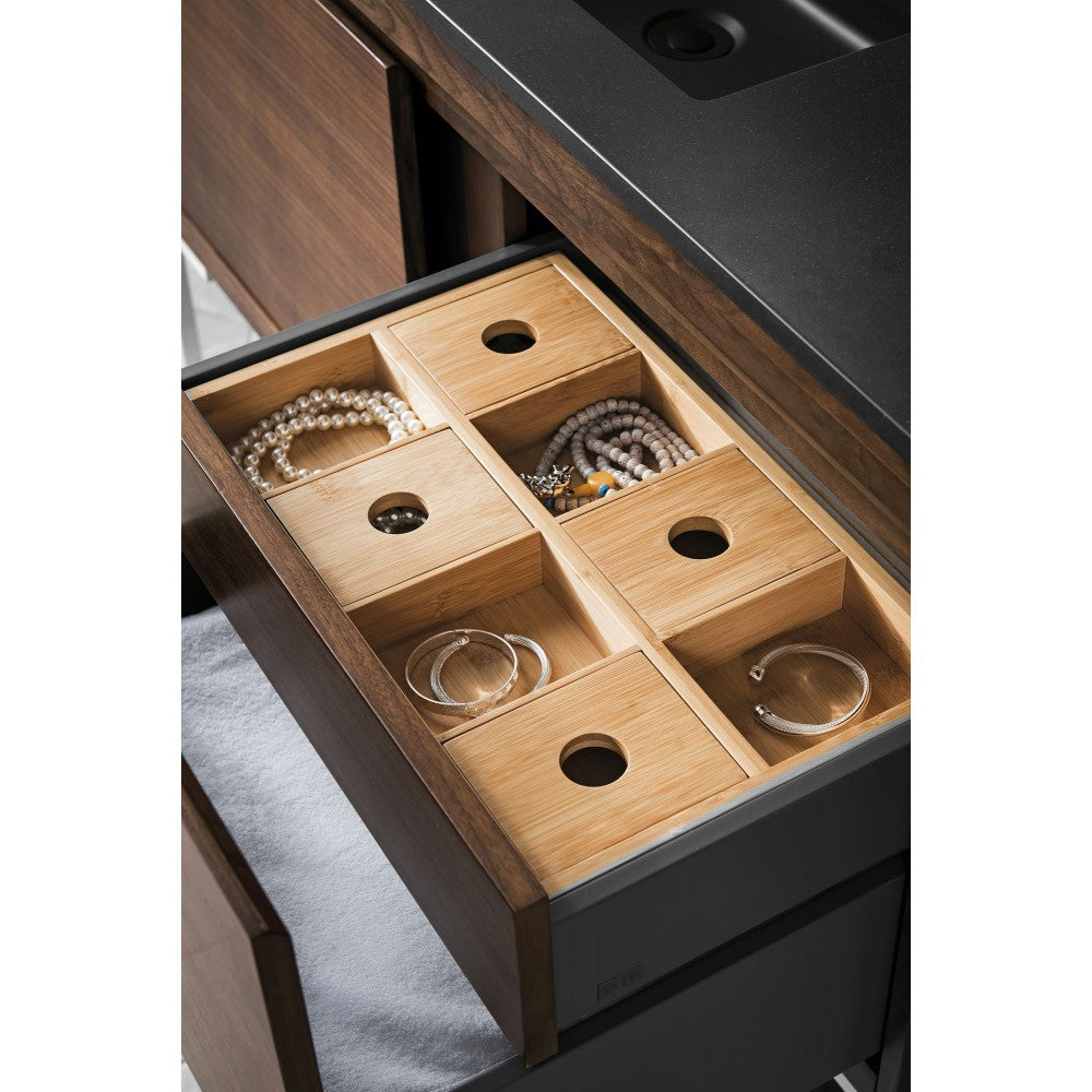 Milan 47.3" Single Vanity, Mid Century Walnut w/Charcoal Black Composite Top