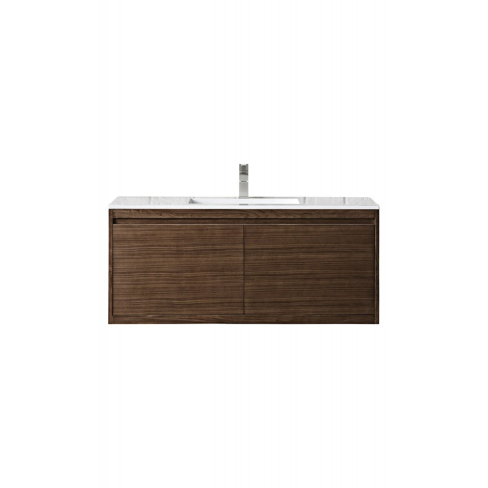 Milan 47.3" Single Vanity, Mid Century Walnut w/Glossy White Composite Top