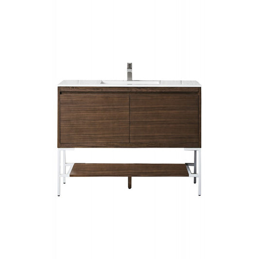 Milan 47.3" Single Vanity Mid Century Walnut  White w/ White Composite Top