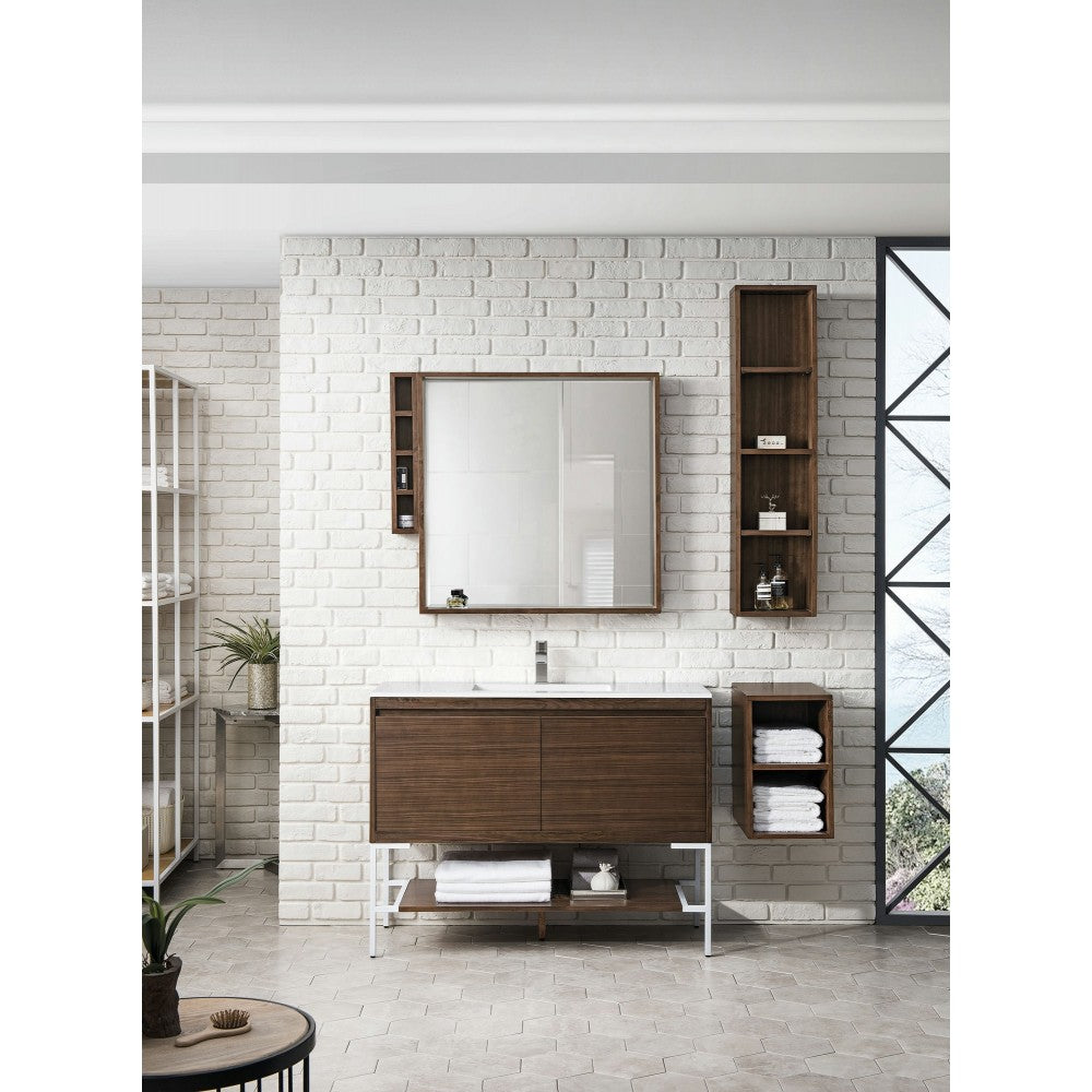 Milan 47.3" Single Vanity Mid Century Walnut  White w/ White Composite Top