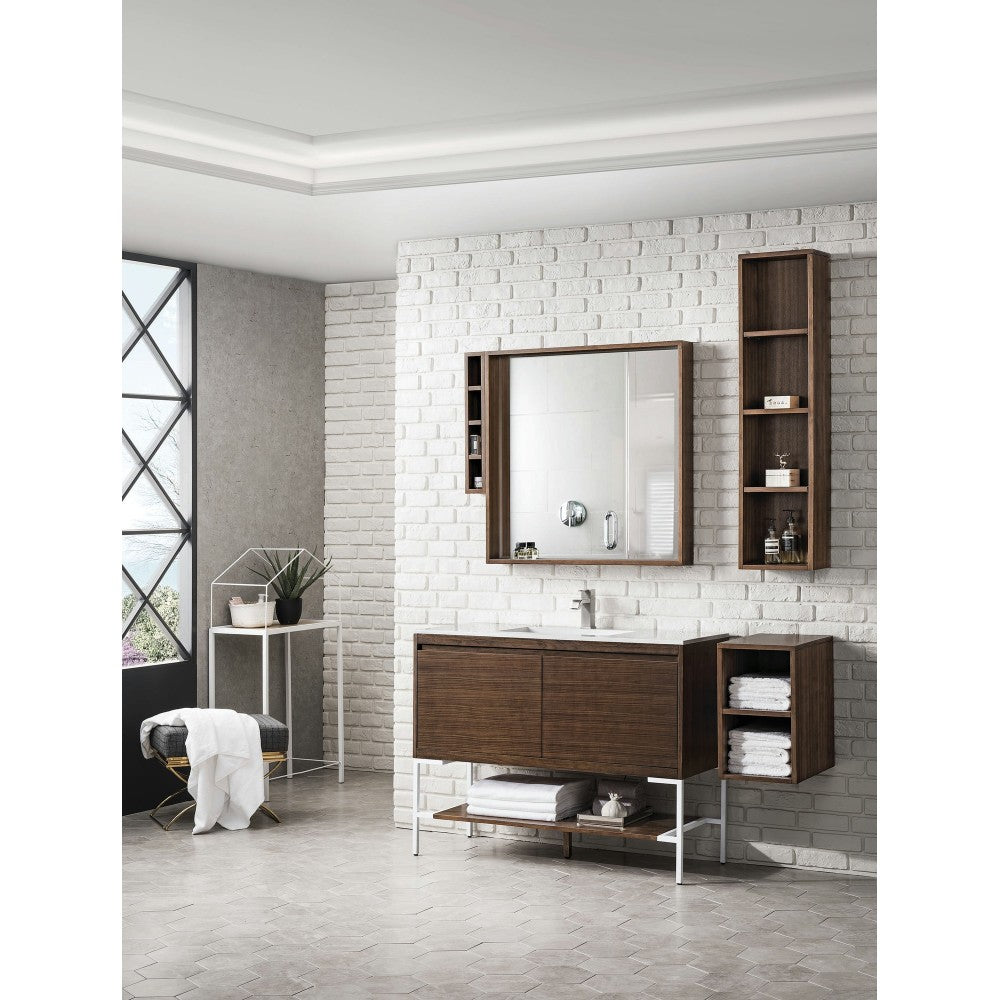 Milan 47.3" Single Vanity Mid Century Walnut  White w/ White Composite Top