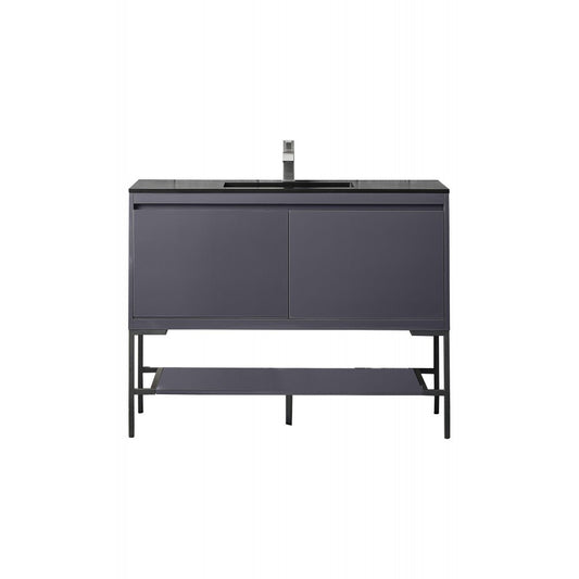Milan 47.3" Single Vanity Modern Gray  Black w/Charcoal Black Composite Top