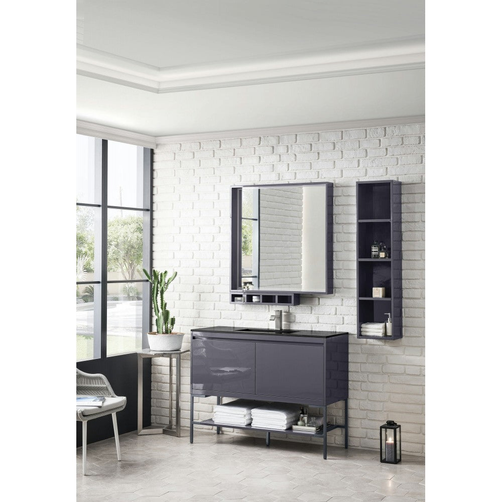 Milan 47.3" Single Vanity Modern Gray  Black w/Charcoal Black Composite Top