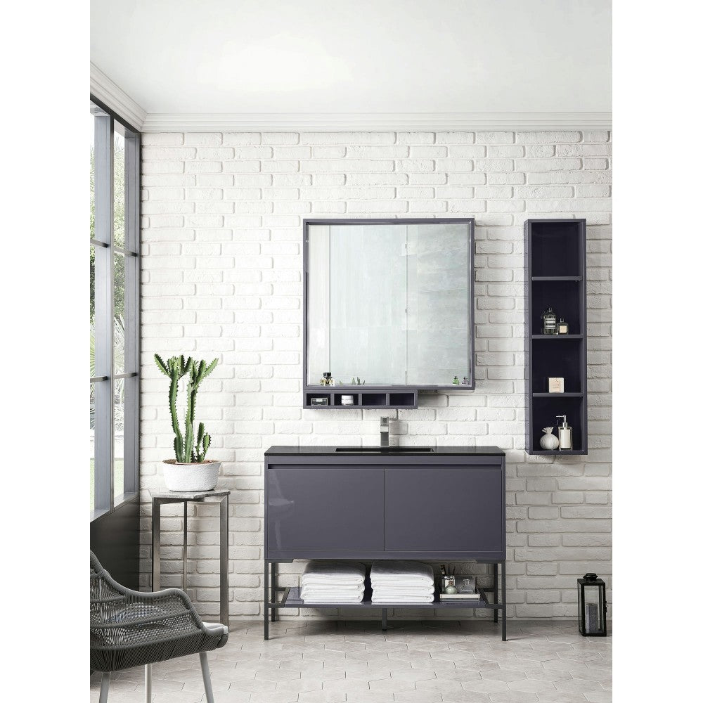 Milan 47.3" Single Vanity Modern Gray  Black w/Charcoal Black Composite Top