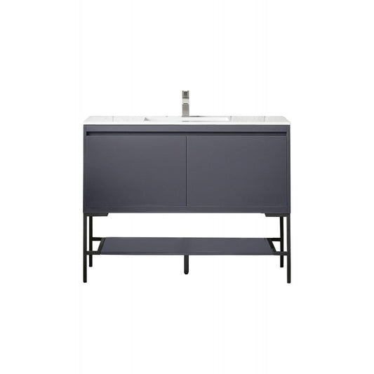 Milan 47.3" Single Vanity Modern Gray Glossy Black w/Glossy White Composite Top