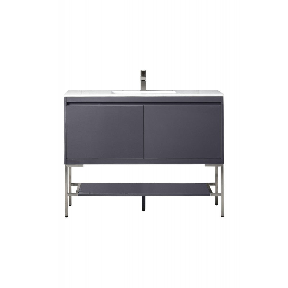 Milan 47.3" Single Vanity Modern Gray Glossy Nickel w/Glossy White Composite Top