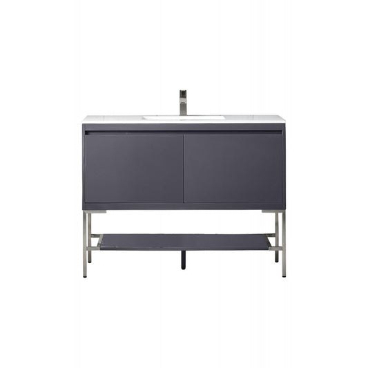 Milan 47.3" Single Vanity Modern Gray Glossy Nickel w/Glossy White Composite Top