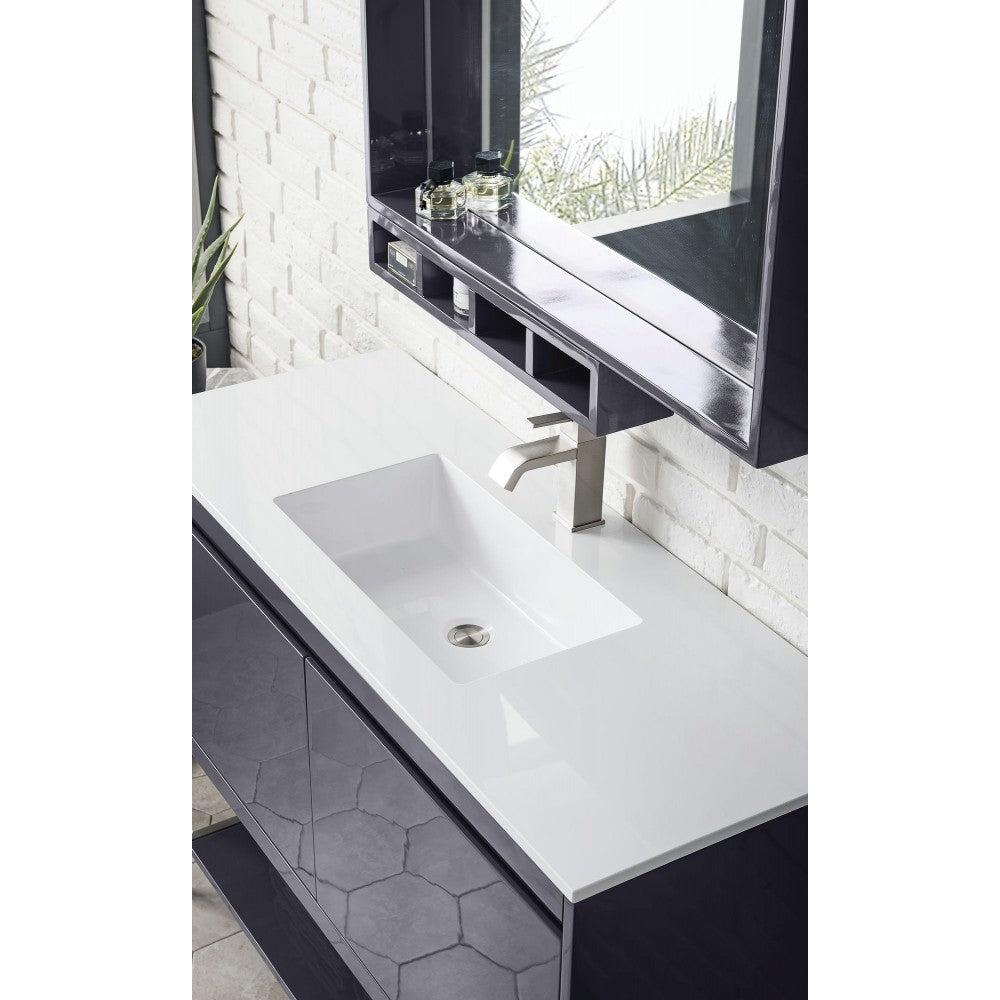 Milan 47.3" Single Vanity Modern Gray Glossy Nickel w/Glossy White Composite Top