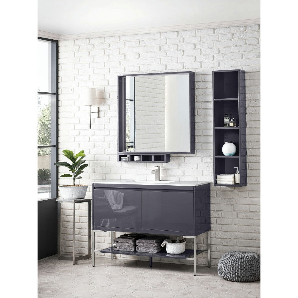 Milan 47.3" Single Vanity Modern Gray Glossy Nickel w/Glossy White Composite Top