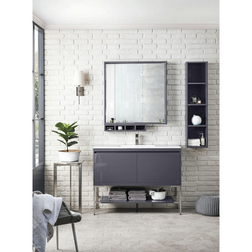 Milan 47.3" Single Vanity Modern Gray Glossy Nickel w/Glossy White Composite Top