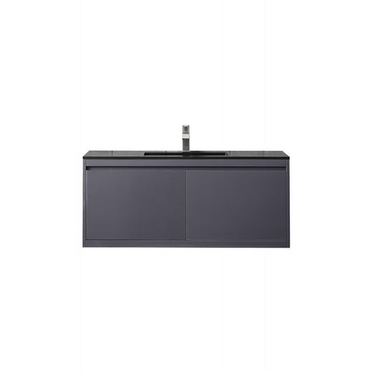 Milan 47.3" Single Vanity, Modern Gray Glossy w/Charcoal Black Composite Top