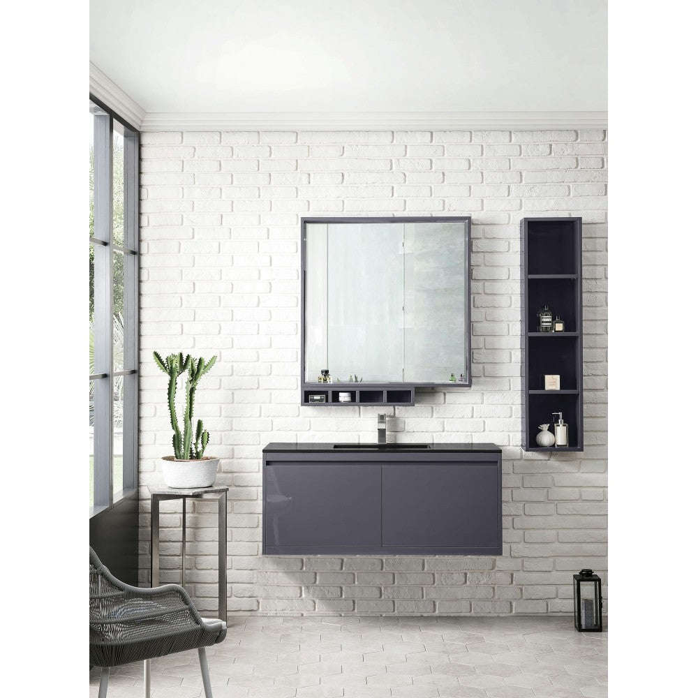 Milan 47.3" Single Vanity, Modern Gray Glossy w/Charcoal Black Composite Top