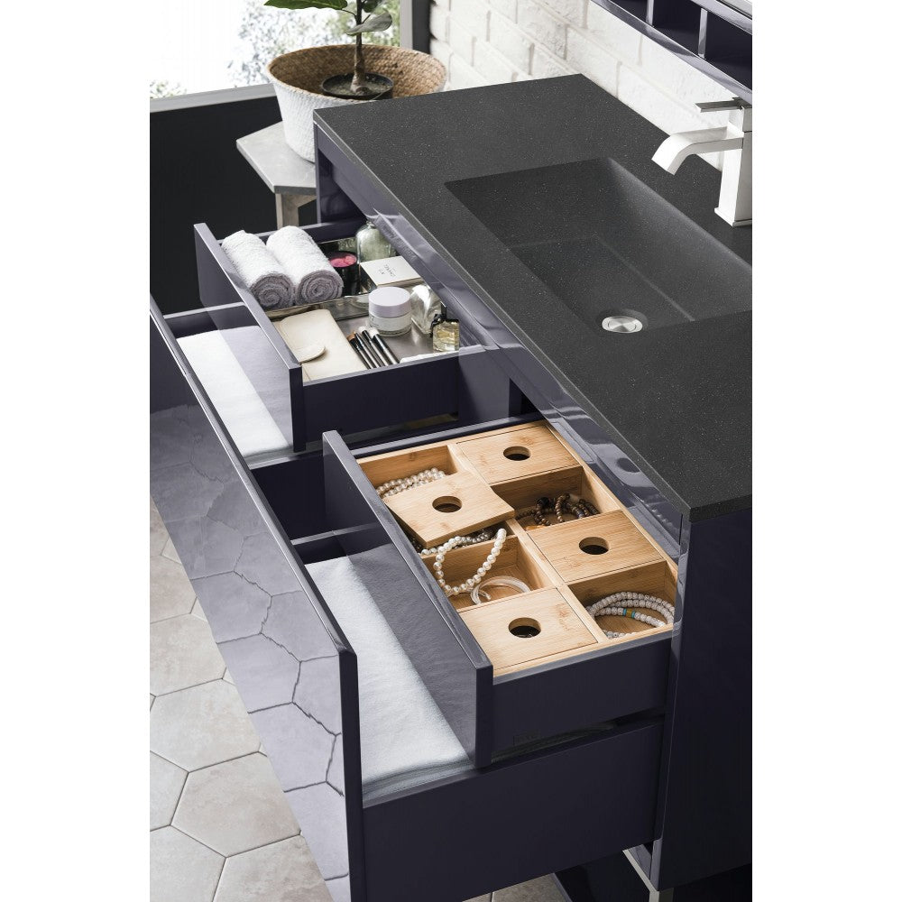 Milan 47.3" Single Vanity, Modern Gray Glossy w/Charcoal Black Composite Top