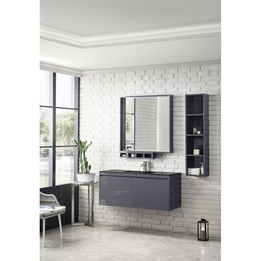 Milan 47.3" Single Vanity, Modern Gray Glossy w/Charcoal Black Composite Top