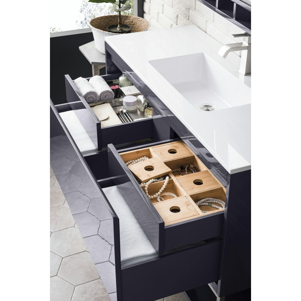 Milan 47.3" Single Vanity, Modern Gray Glossy w/Glossy White Composite Top