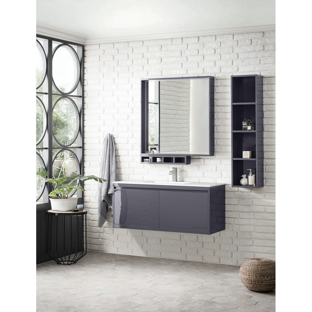 Milan 47.3" Single Vanity, Modern Gray Glossy w/Glossy White Composite Top