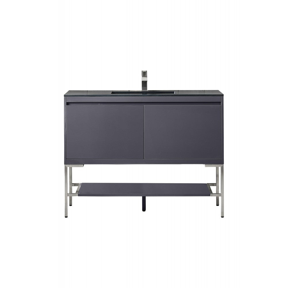 Milan 47.3" Single Vanity Modern Gray  Nickel w/Charcoal Black Composite Top